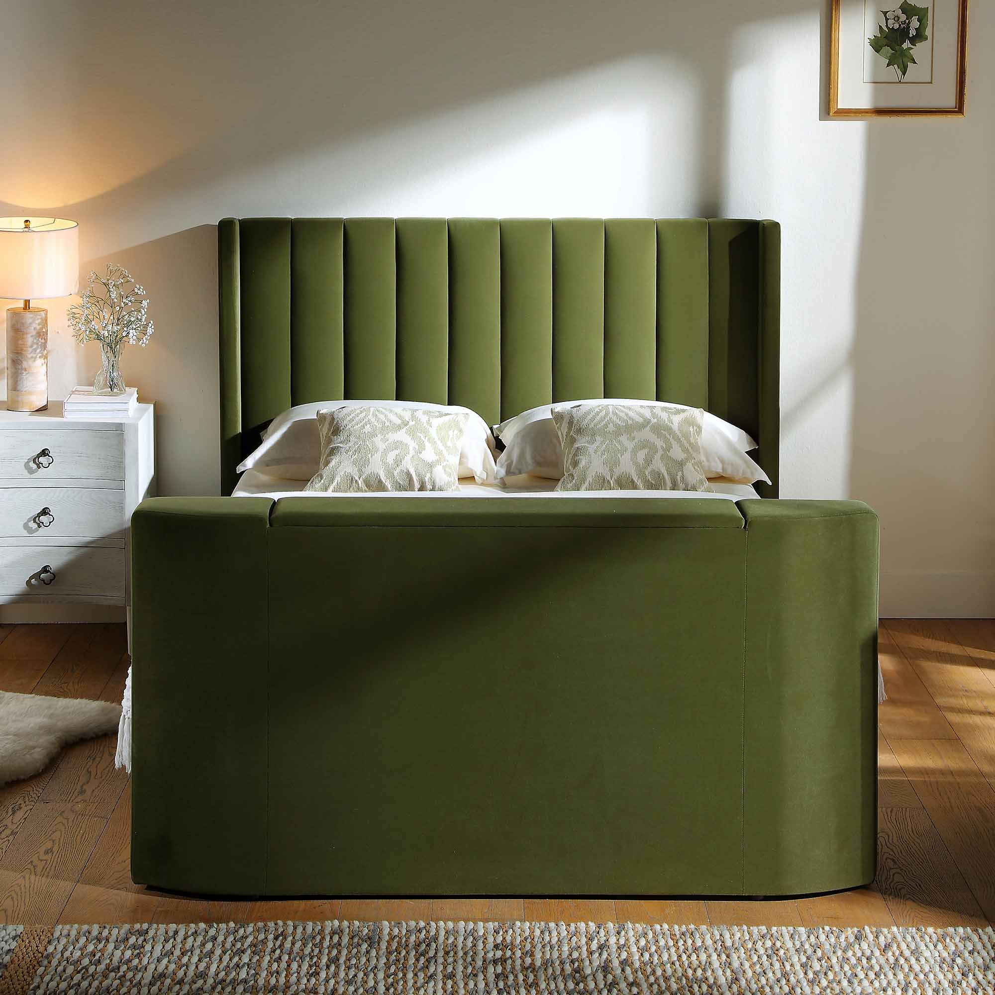 Wilton Moss Green Velvet Ottoman TV Bed - Image 4