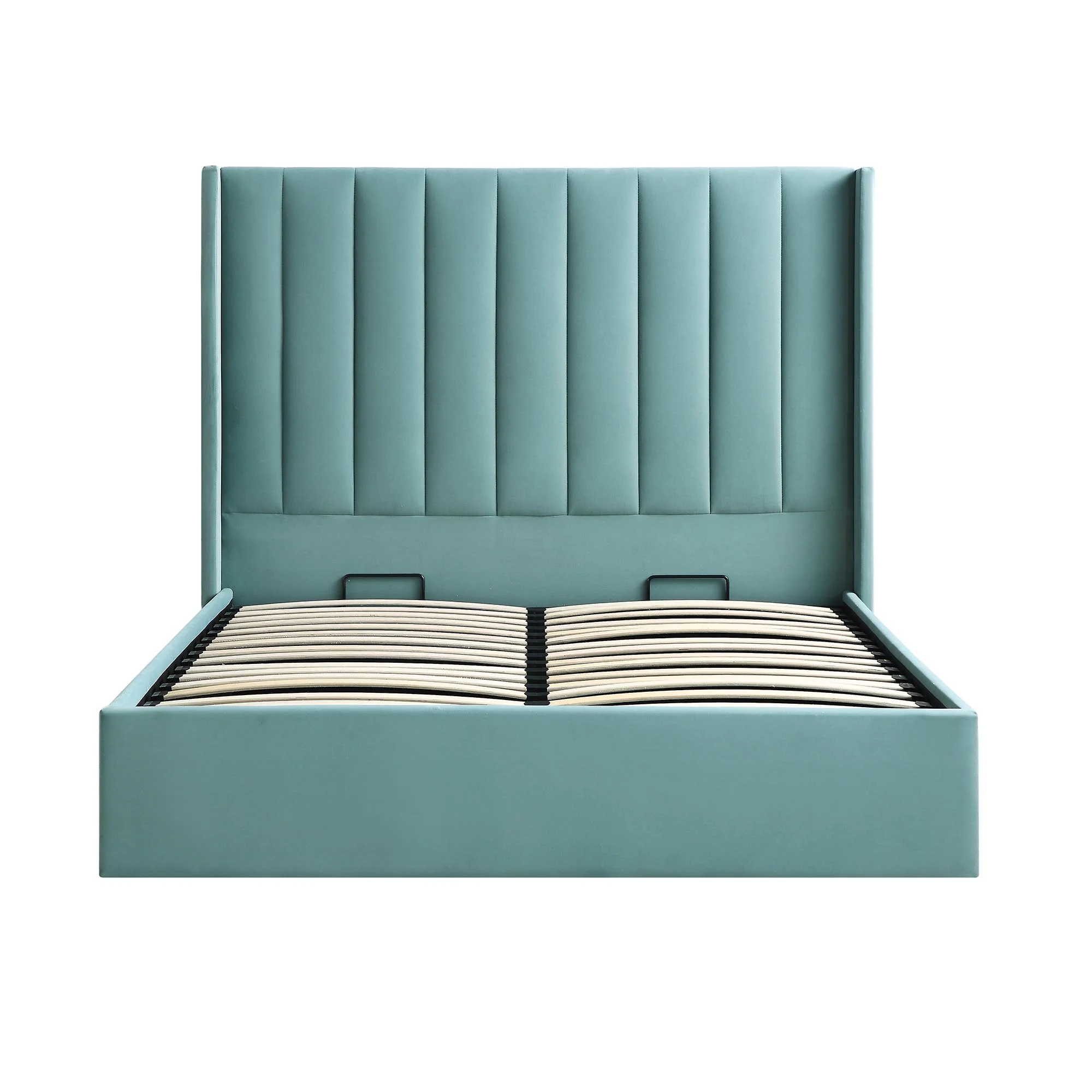 Wilton Seafoam Blue Velvet Ottoman Storage Bed - Image 5