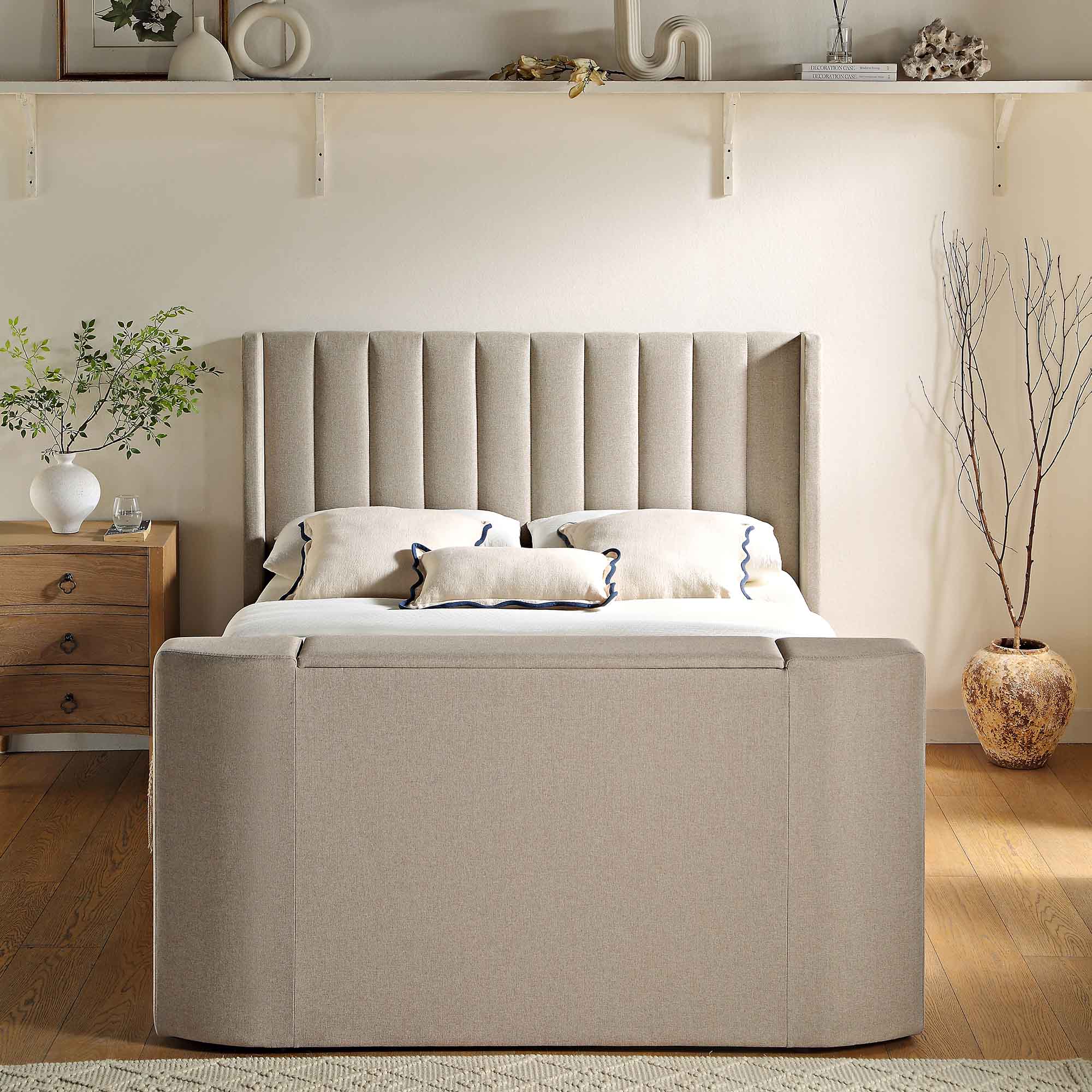 Wilton Warm Stone Fabric Ottoman TV Bed - Image 4