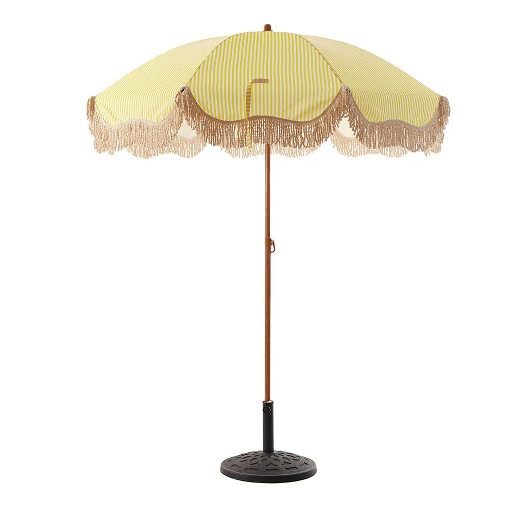 Gabriel Yellow and White Striped Fringed Parasol with Tilt - Image 4