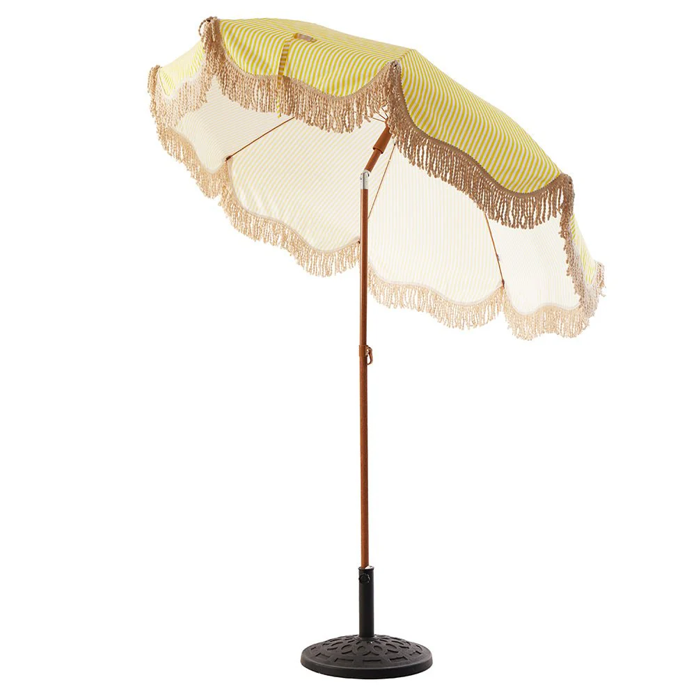 Gabriel Yellow and White Striped Fringed Parasol with Tilt - Image 5